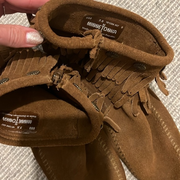 Moccasin booties. Real tan suede. Minnetonka brand. - Picture 2 of 3
